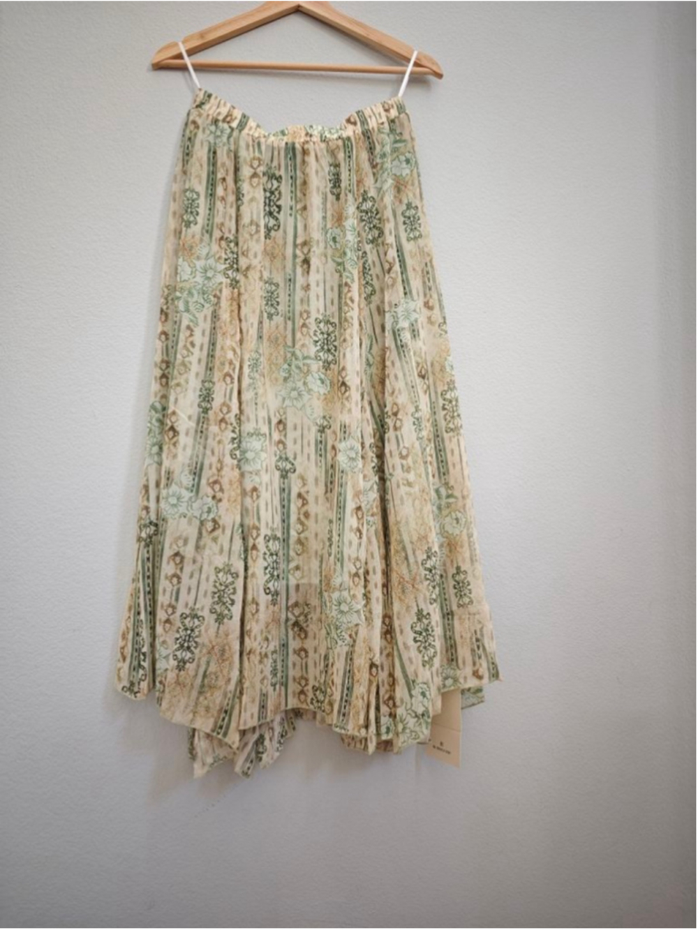 Women's Beige Green Floral Print Maxi Skirt